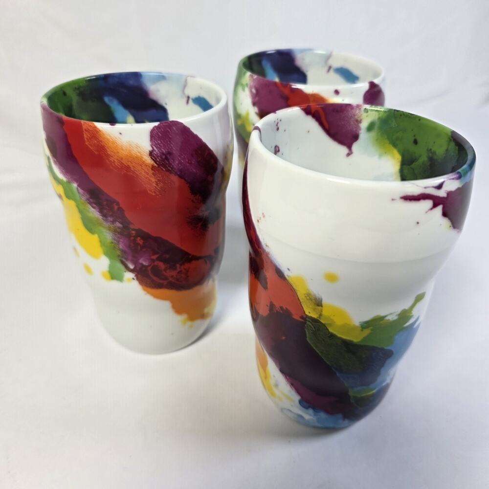 Konitz Germany Set of 3 Coffee Mug Tea Cup Color Rainbow Watercolor Splash